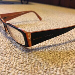Vintage Y2K Prada Two Tone Black Orange Plastic Square Frame Eye Glasses